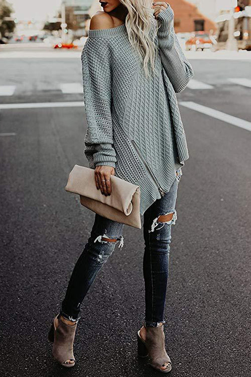 Take It Easy Zip Up Knit Cape Sweater