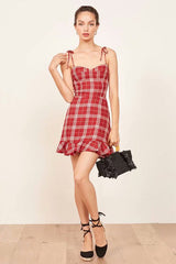 Tied-up Tartan Skater Mini Dress