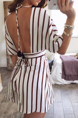 Scotty Stripe Back-details Mini Dress
