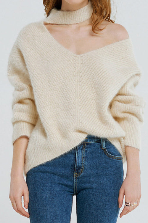 City Light Fluffy V-neck Oversized Sweater