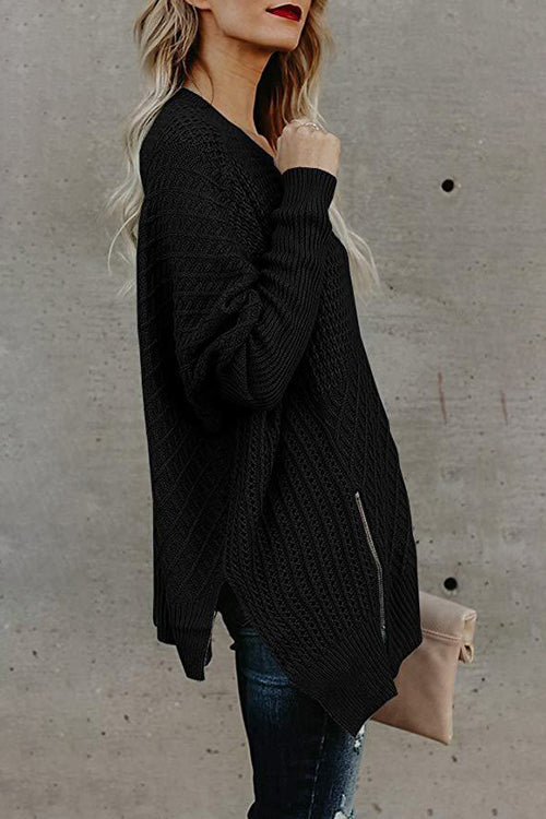 Take It Easy Zip Up Knit Cape Sweater