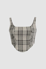 Checked Print Square Neck Cropped Top