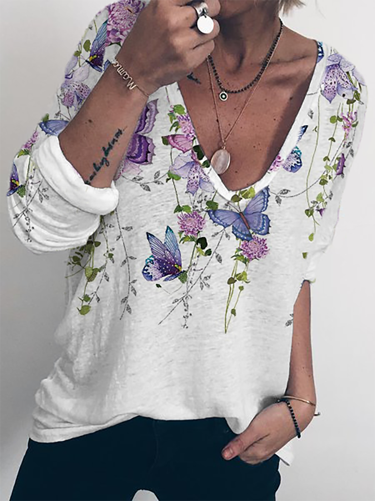 Plus size Casual Butterfly Shirts & Tops