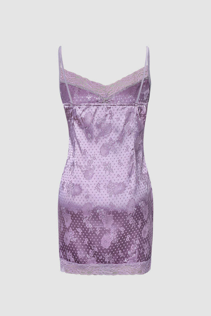 Jacquard Satin Lace Detail Split Mini Dress