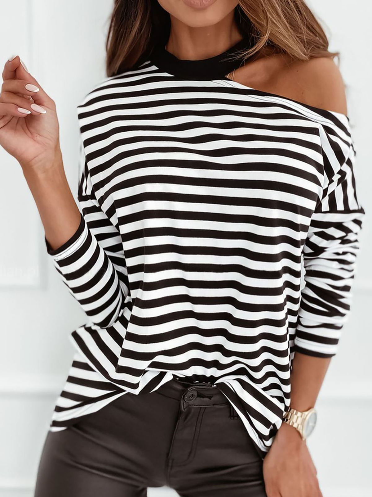 Plus size Long Sleeve Striped Shirts & Tops