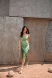 Embroidered Tie Back Tassel Midi Dress