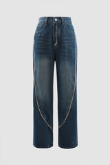 Frayed Seam Straight Jeans