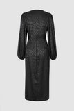 Jacquard Satin V-neck Wrap Tie Midi Dress
