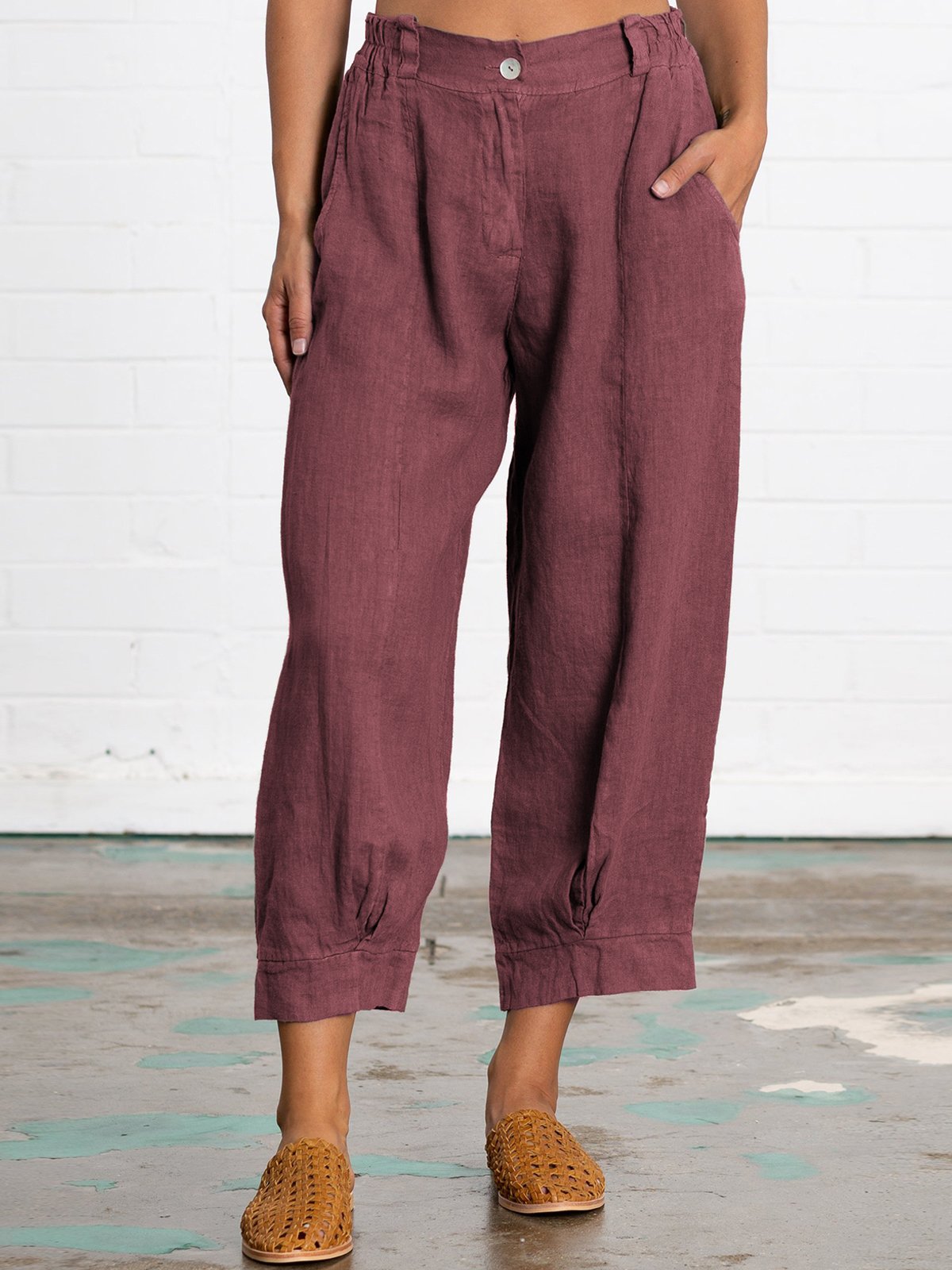 Plus Size Linen Women Loose Capri Pants With Pockets