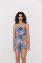 Abstract Print Draped Front Playsuit
