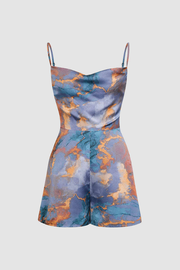 Abstract Print Draped Front Playsuit
