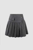 Buttoned Flap Pleated Mini Skirt