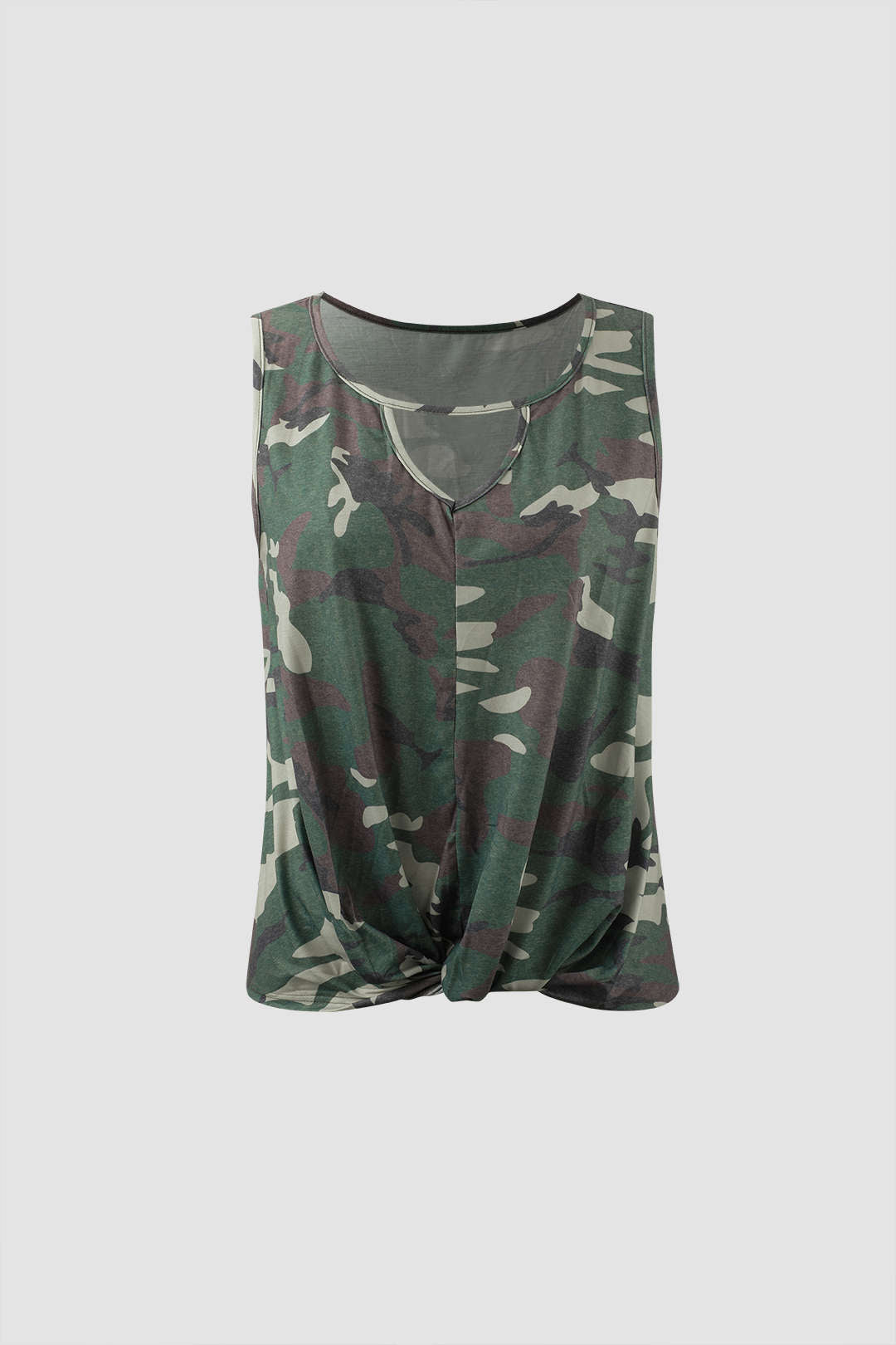 Camo Print Twist Hem Sleeveless T-Shirt