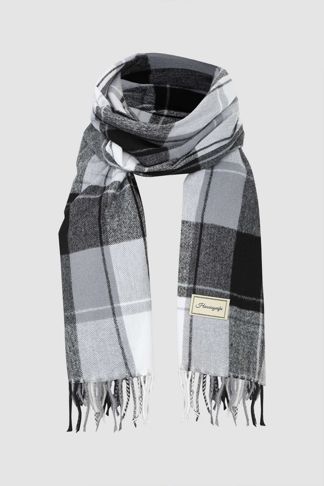 Checked Pattern Fringe Scarf