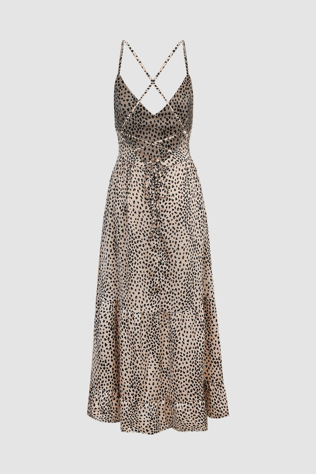 Animal Spot Print Tie Back V-Neck Maxi Dress