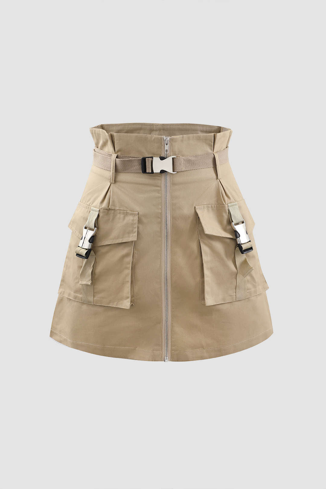 Buckle Waist Cargo Mini Skirt