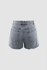 Asymmetric Waist Frayed Denim Shorts