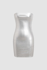 Glossy Croc-effect Leather Strapless Mini Dress