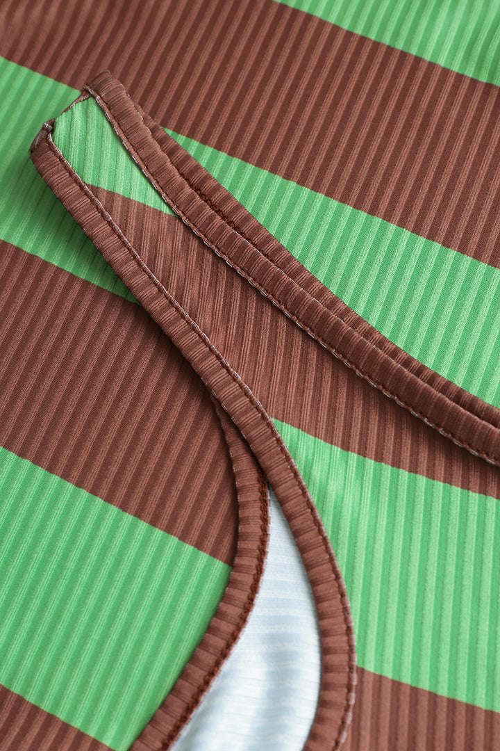 Green Stripe Print Unsymmetrical Hem Midi Dress