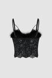 Feather Trim Lace Cami Top