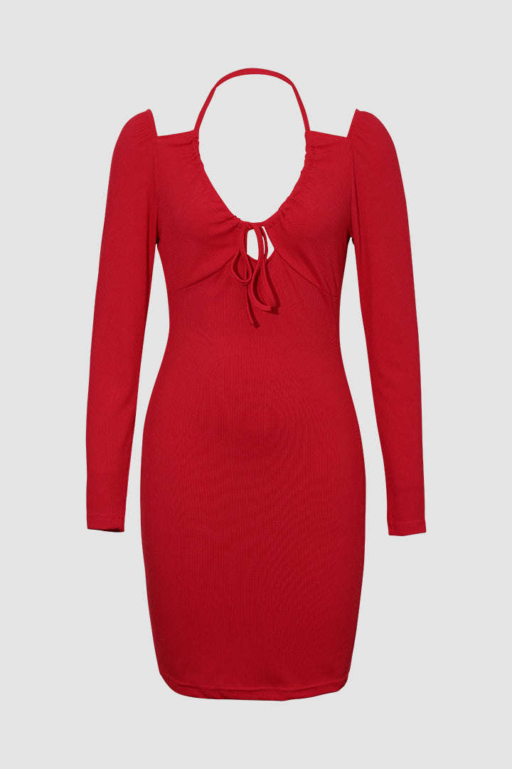 Cut Out Ruched Front Jersey Mini Dress