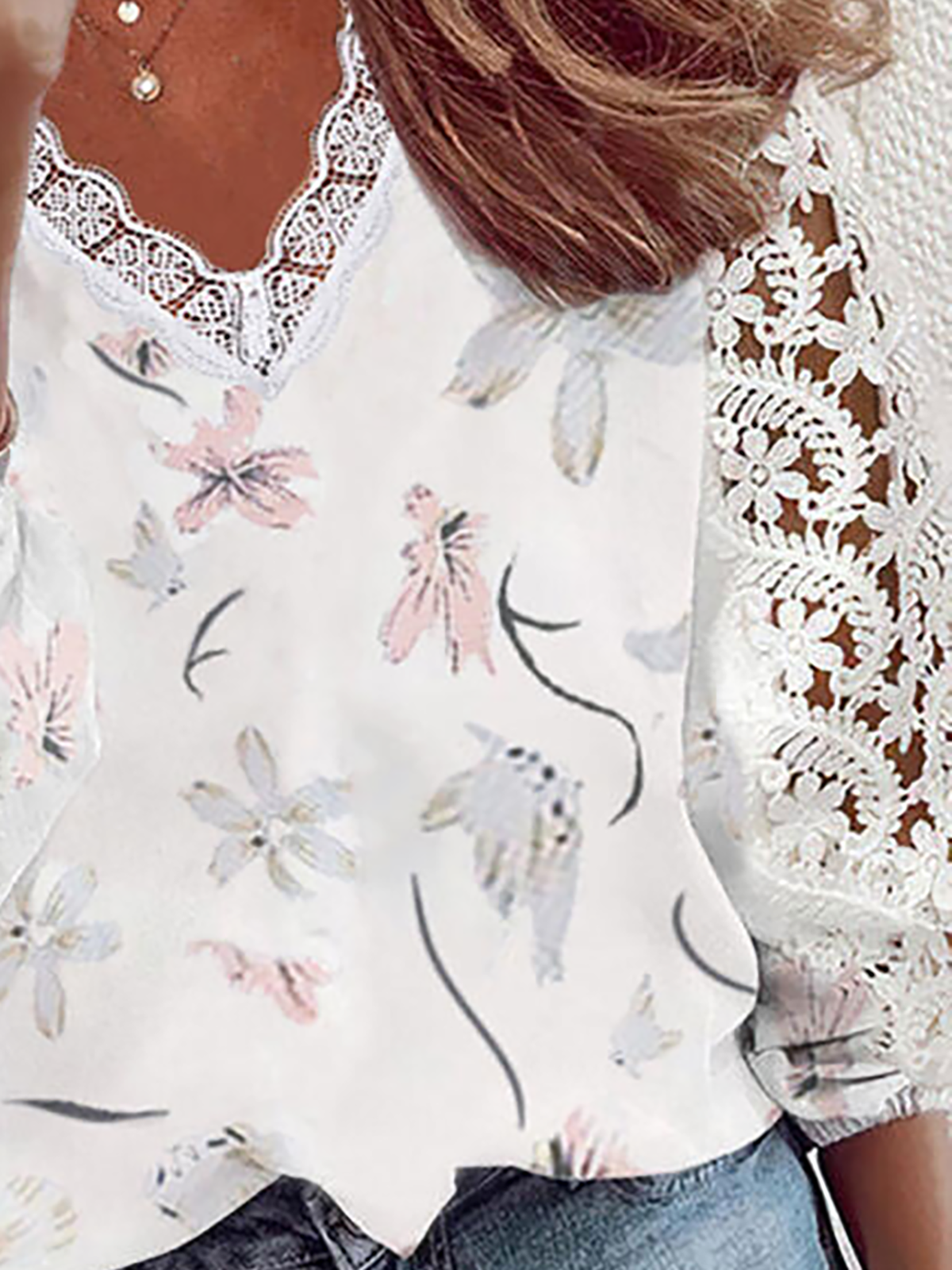 Plus size Floral Long Sleeve Shirts & Tops