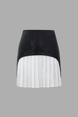 Contrast Pleated Faux Leather Mini Skirt