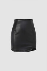 Asymmetric Hem Faux Leather Mini Skirt