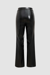 Foldover Waist Faux Leather Straight Leg Pants