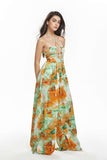 Abstract Print Halter Neck Satin Wide Leg Jumpsuit