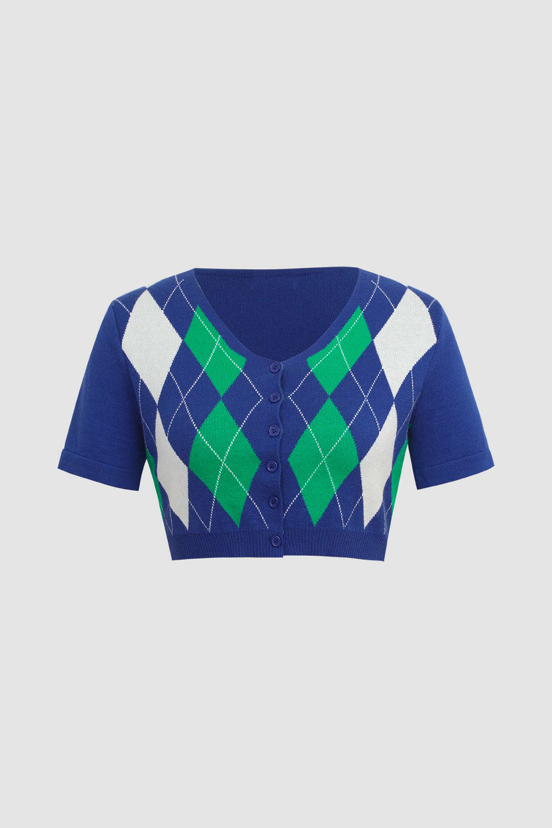 Argyle Pattern Short Sleeve Knit Top