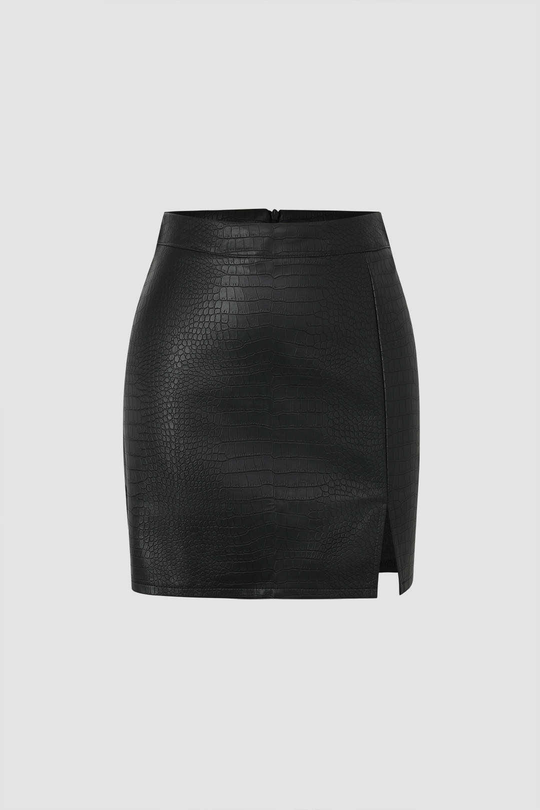 Croc-effect Leather Slit Mini Skirt