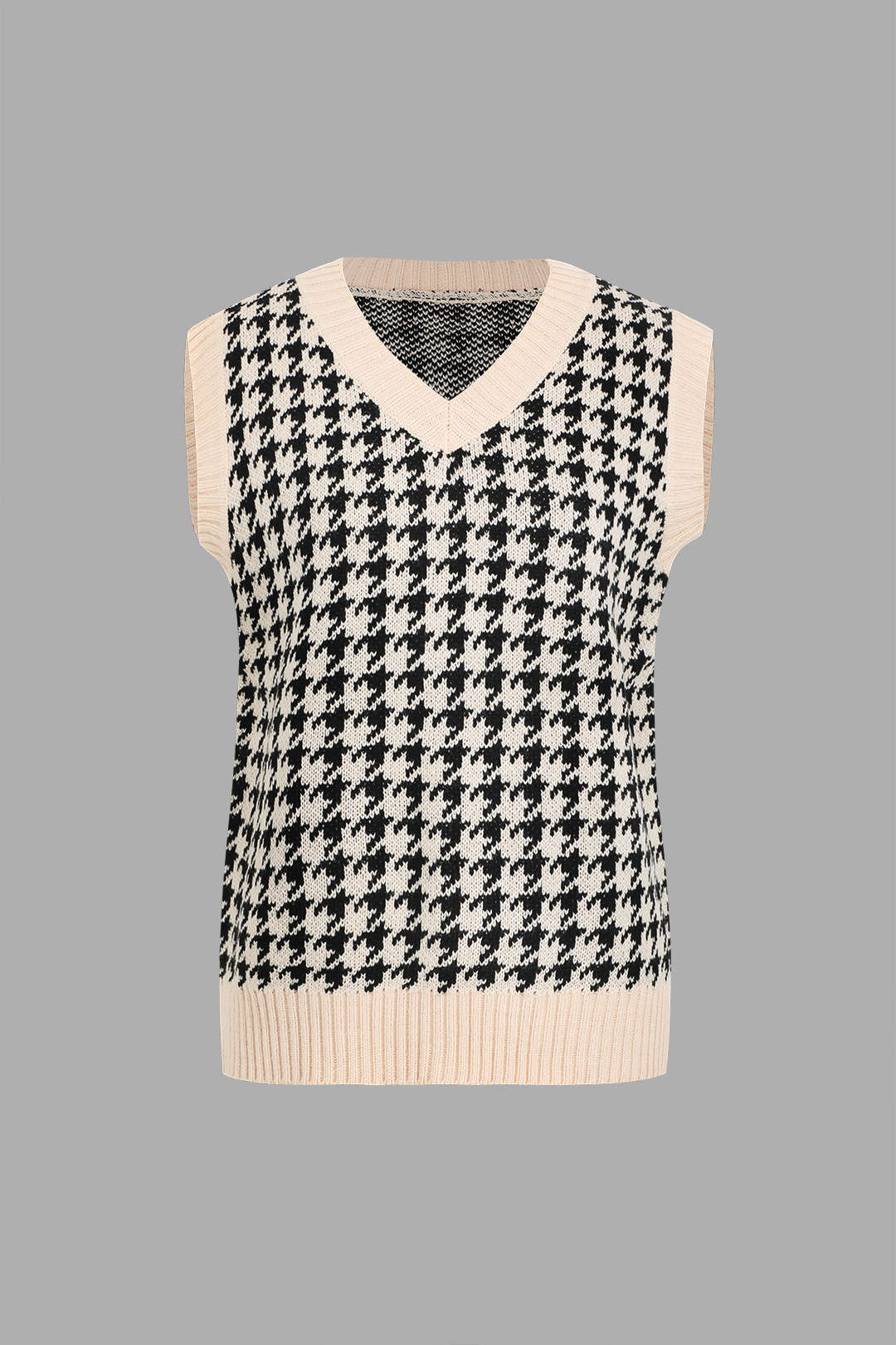 Contrast Trim Houndstooth Vest