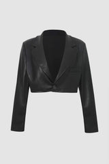 Faux Leather Cropped Blazer And Wrap Skirt Set