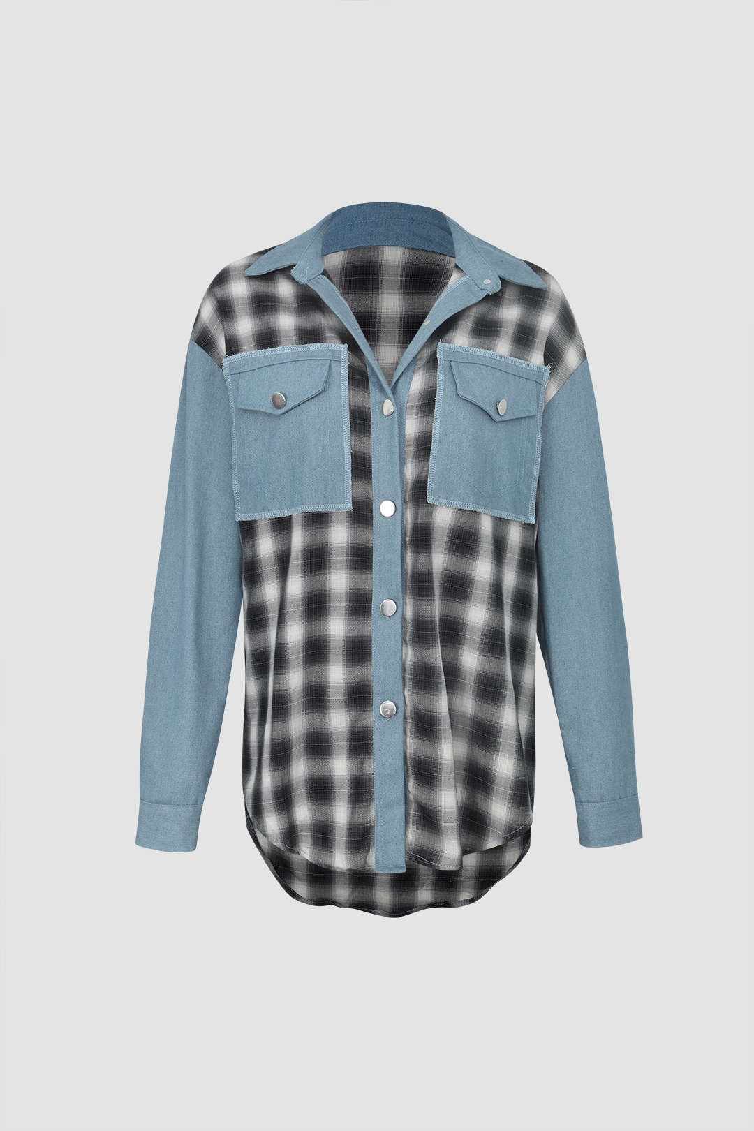 Denim Panel Plaid Shirt