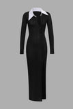 Contrast Collar Sheer Maxi Dress