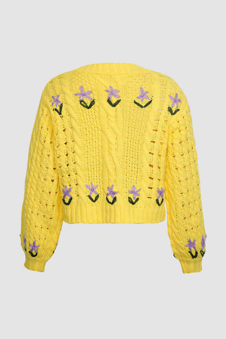 Floral Embroidered Drop Shoulder Sweater