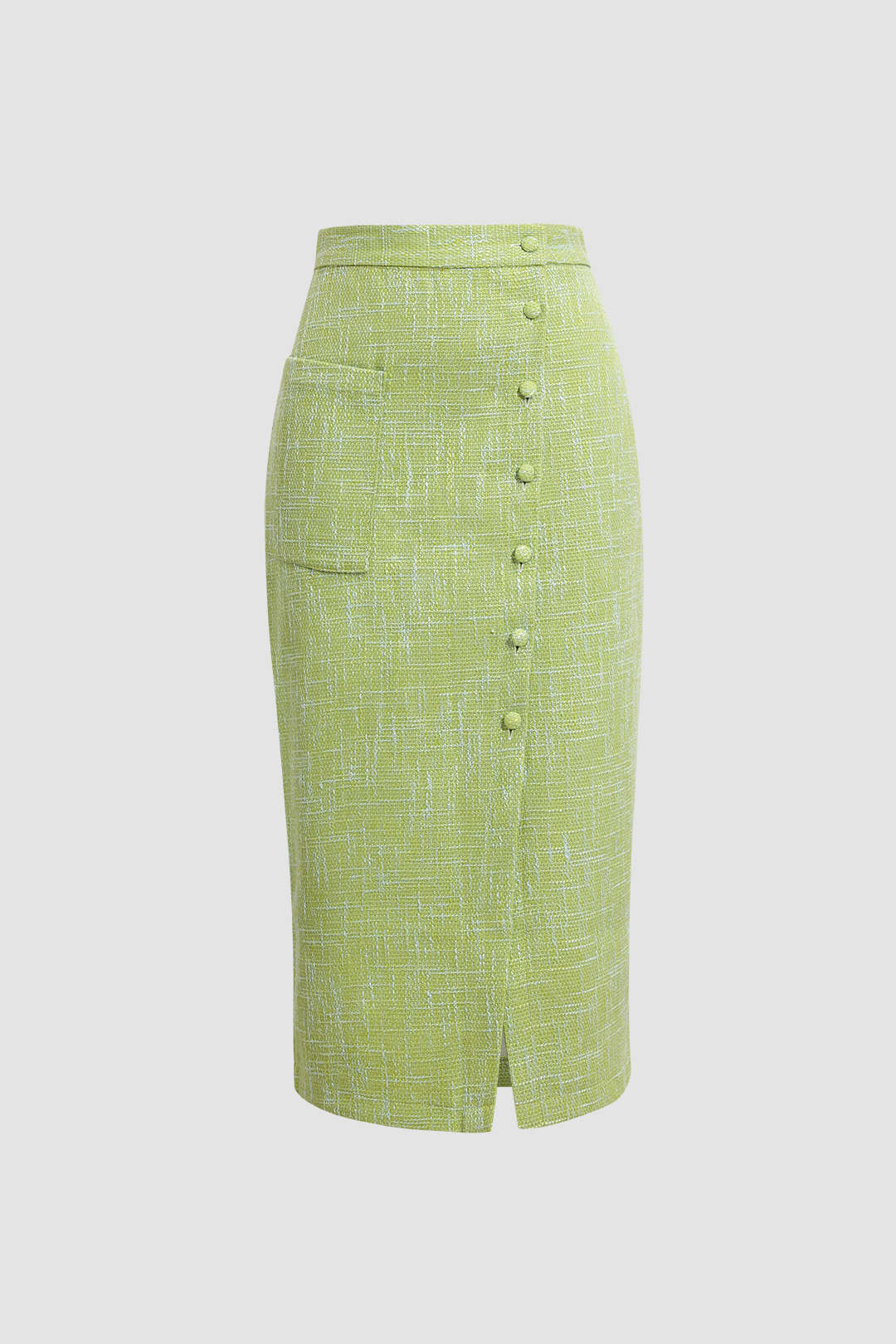 Button Front Tweed Midi Skirt
