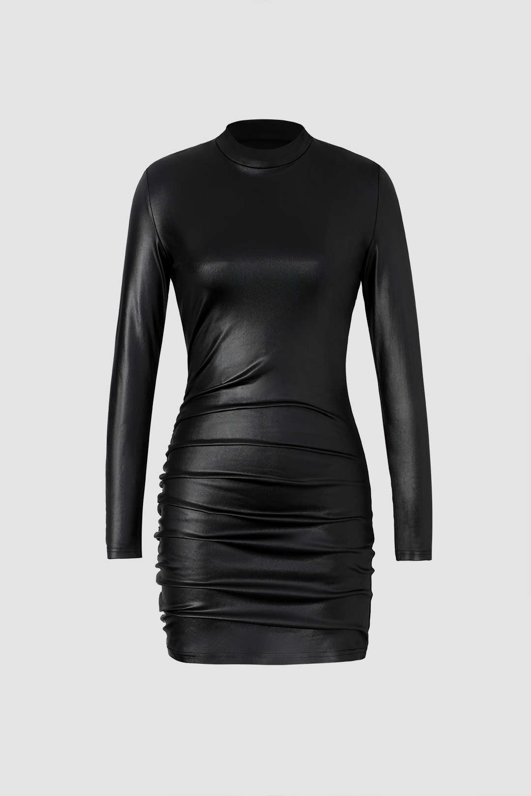 Faux Leather Ruched Bodycon Mini Dress