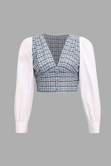 Contrast Tweed V-neck Blouse