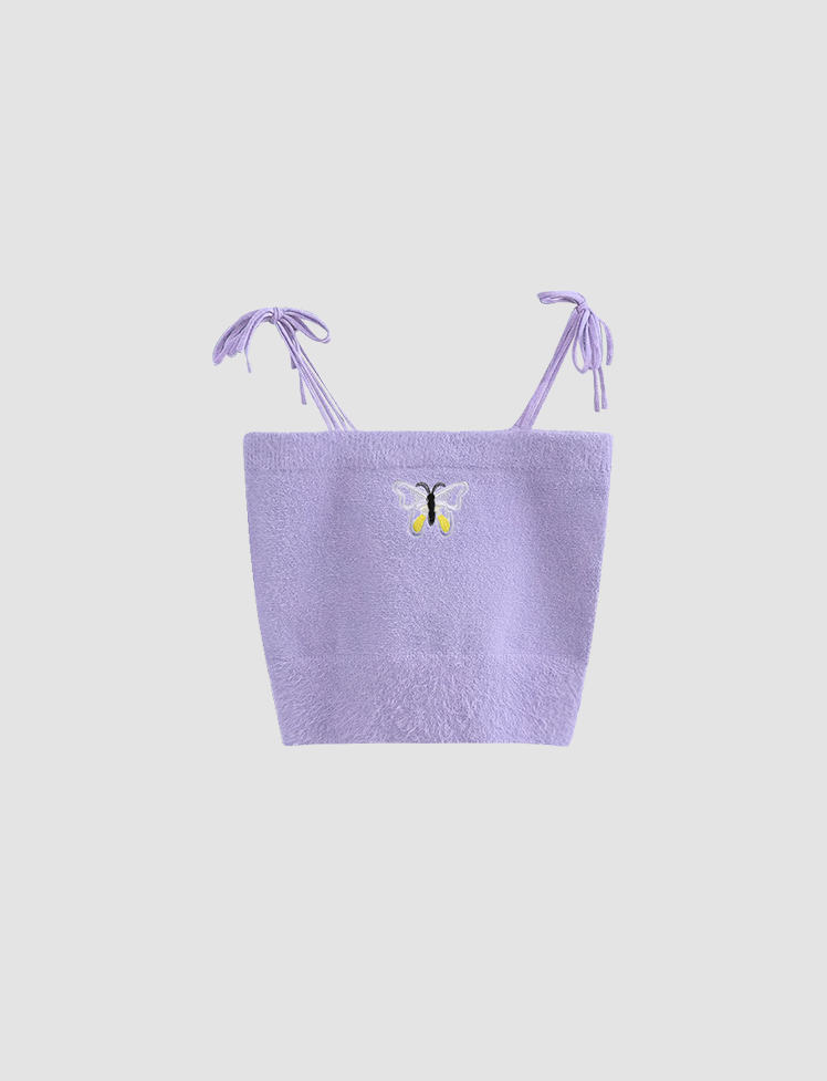 Purple Bow Embroidered Cami Knit Tube Top