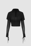 Hook And Eye Mesh Sleeve Blouse