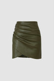 Faux Leather Wrap Ruched Mini Skirt