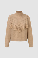 Cable Knit Tassel Mock Neck Sweater
