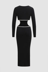 Contrast Binding Cut Out Rib Knit Midi Dress