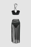 Halter Bikini And Mesh Drawstring Sarong Set
