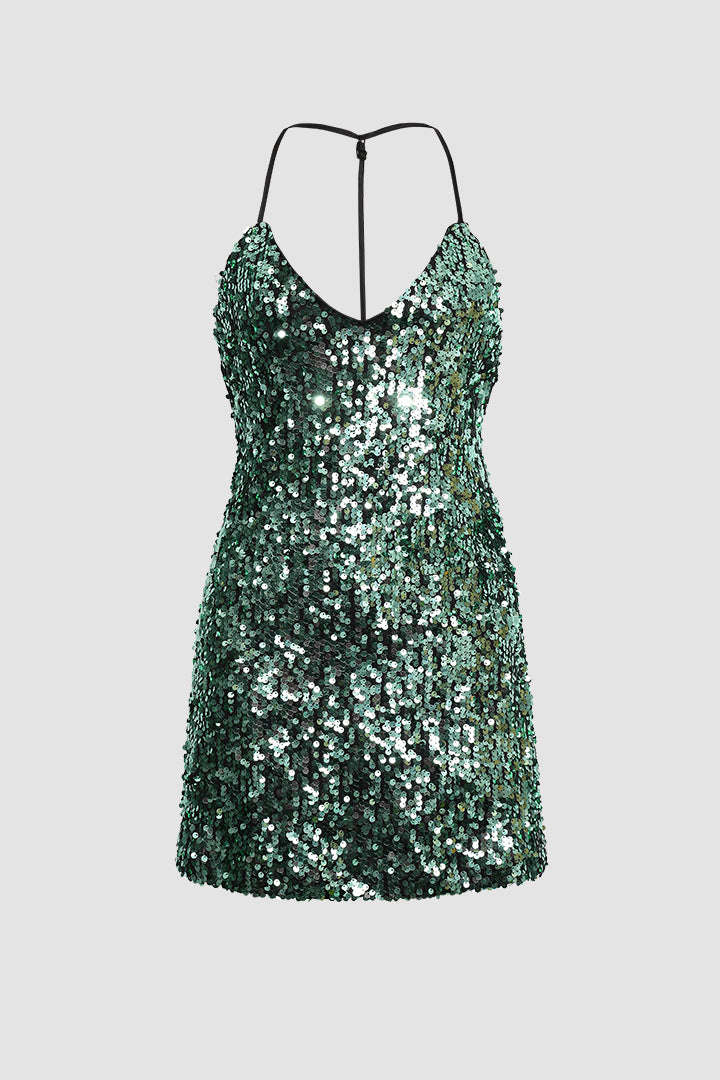 Green Sequins Mini Dress