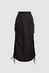 Elastic Drawstring Slit Cargo Skirt