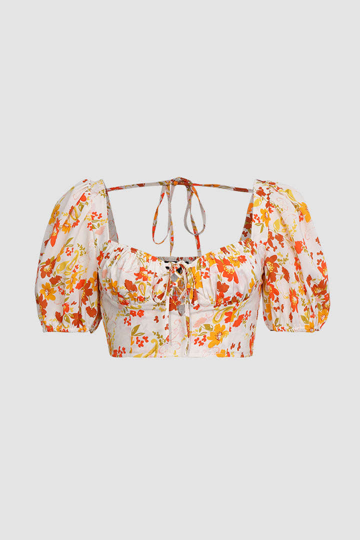 Floral Ruched Bust Crop Top