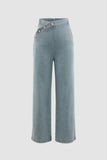 Asymmetric Button Straight Jeans